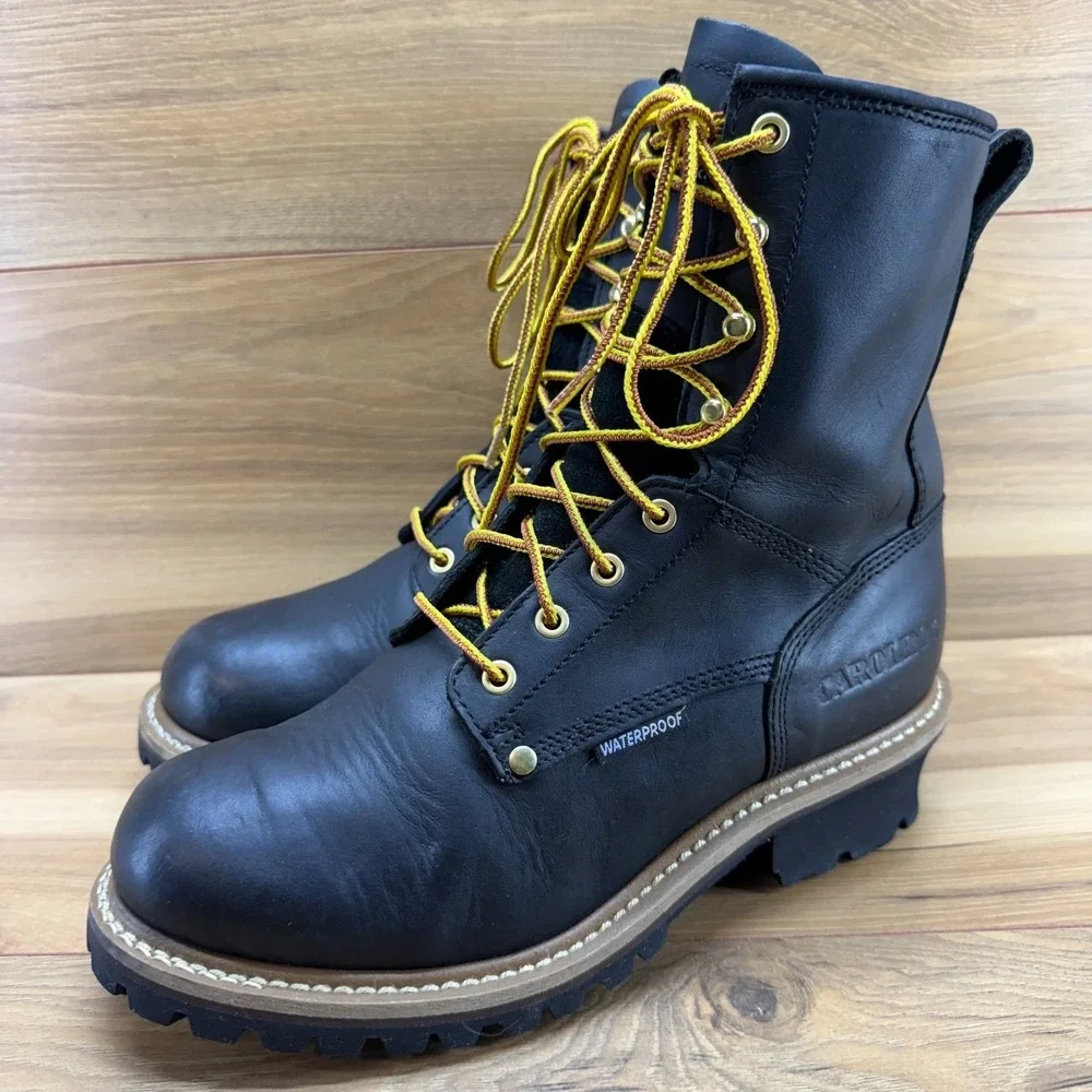 CAROLINA Logger Waterproof Soft Toe Work Boot Mens 9 D Black Leather Lug Oil Res